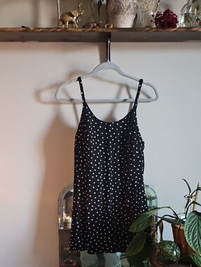 Basic Editions Black Dress with White Dot Floral Print Vintage